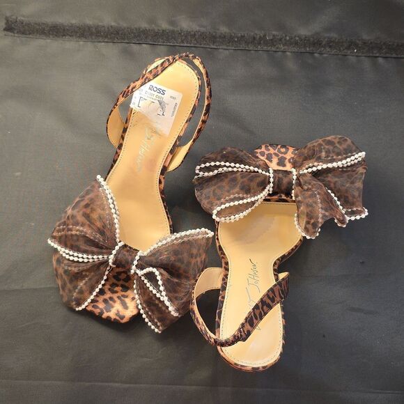 BRAND NEW  BLUE BY  BETSEY JOHNSON FAWN LEOPARD PEARL BOW HIGH HEEL SANDAL - Picture 5 of 16